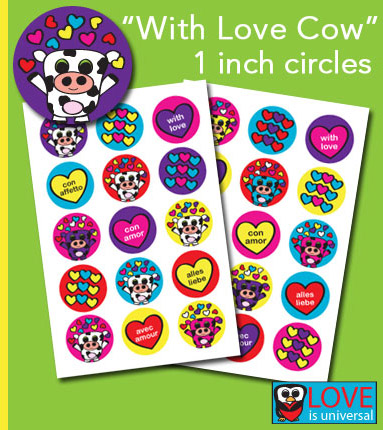 "With Love Cow" & Heart Printable Stickers